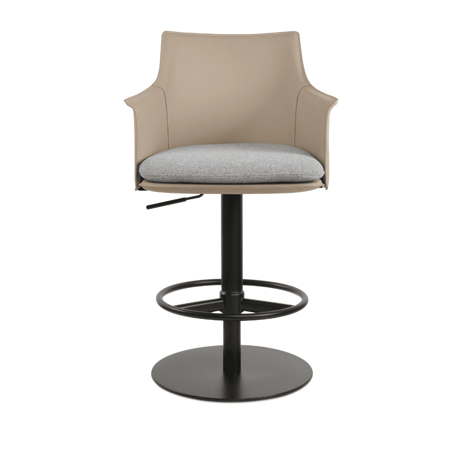 Beige Leather Adjustable Bar Stool with Arms | Briancon Piston - Your Bar Stools Canada