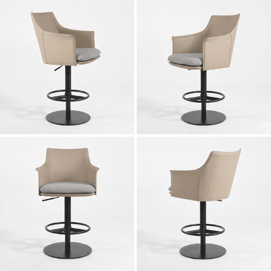 Beige Leather Adjustable Bar Stool with Arms | Briancon Piston - Your Bar Stools Canada
