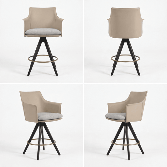 Beige Leather Swivel Bar Stool with Arms | Briancon Pyramid - Your Bar Stools Canada