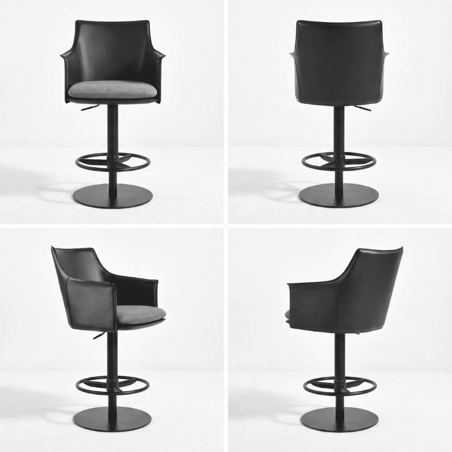 Black Leather Adjustable Bar Stool with Arms | Briancon Piston - Your Bar Stools Canada