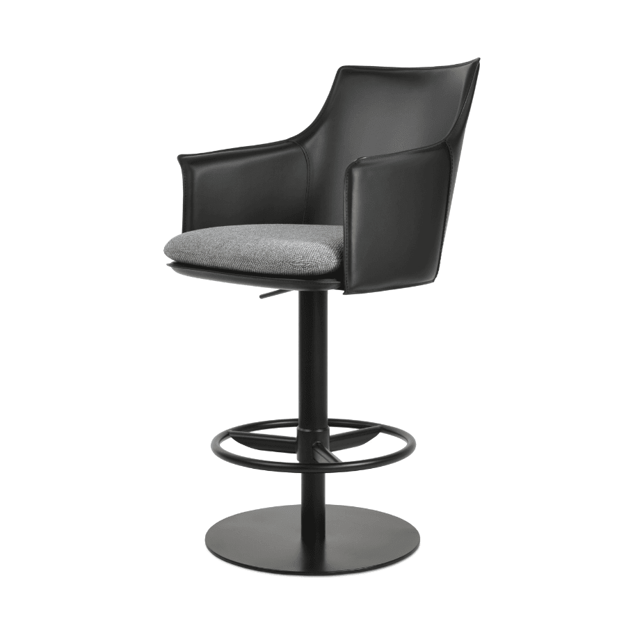 Black Leather Adjustable Bar Stool with Arms | Briancon Piston - Your Bar Stools Canada