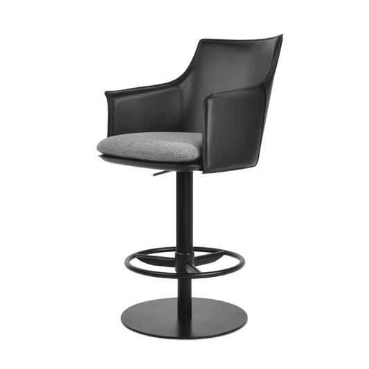 Black Leather Adjustable Bar Stool with Arms | Briancon Piston - Your Bar Stools Canada