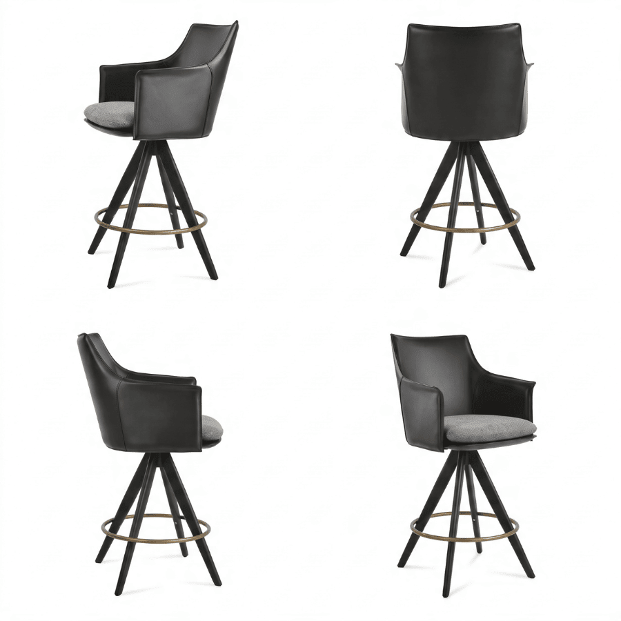 Black Leather Swivel Bar Stool with Arms | Briancon Pyramid - Your Bar Stools Canada