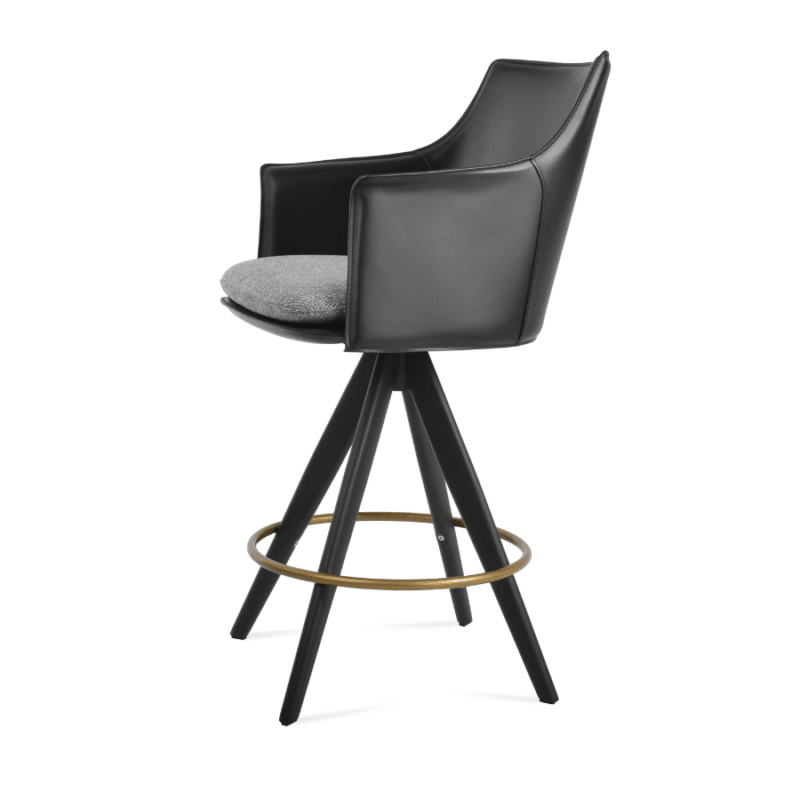 Black Leather Swivel Bar Stool with Arms | Briancon Pyramid - Your Bar Stools Canada