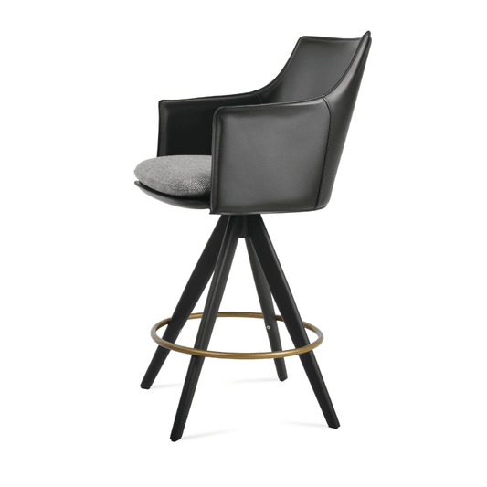 Black Leather Swivel Bar Stool with Arms | Briancon Pyramid - Your Bar Stools Canada