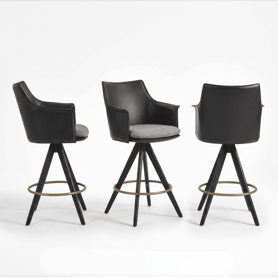Black Leather Swivel Bar Stool with Arms | Briancon Pyramid - Your Bar Stools Canada