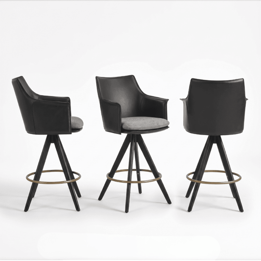 Black Leather Swivel Bar Stool with Arms | Briancon Pyramid - Your Bar Stools Canada