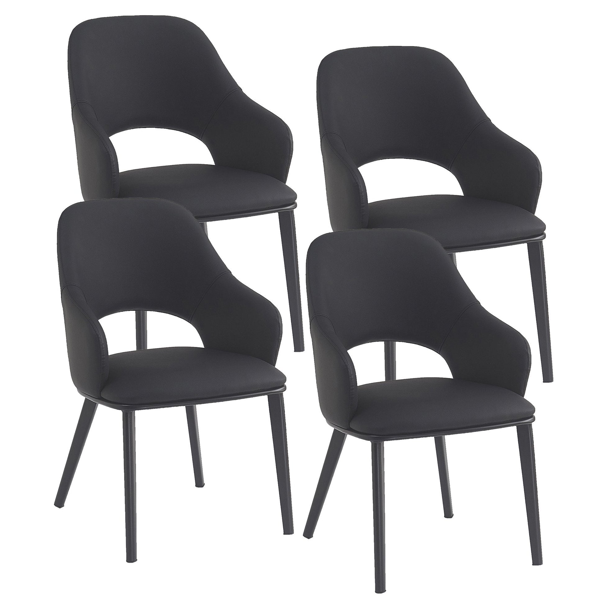 Dining Chairs set of 4 Denzel Black Leather - Your Bar Stools Canada