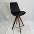 Eiffel Black Swivel Bar Stools with black leather seats and backs on wooden swivel walnut legs with a chrome footrest ring