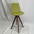 Eiffel Green Swivel Bar Stool with lime upholstery, back support, wooden tripod legs, and chrome ring footrest.