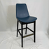 Eiffel HB Blue Leather Counter Stool with curved back, black wood frame and brass footrest.