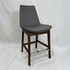 Eiffel HB Grey Leather Bar Stool with backrest, dark wood legs, and metal footrest.
