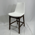 Eiffel HB White Leather Bar Stool with dark wood legs, chrome footrest, high-back.