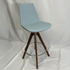 Eiffel light blue swivel bar stool with wooden tripod legs and chrome footring.