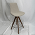 Eiffel upholstered swivel bar stool with beige fabric, wooden tripod base and chrome footring.