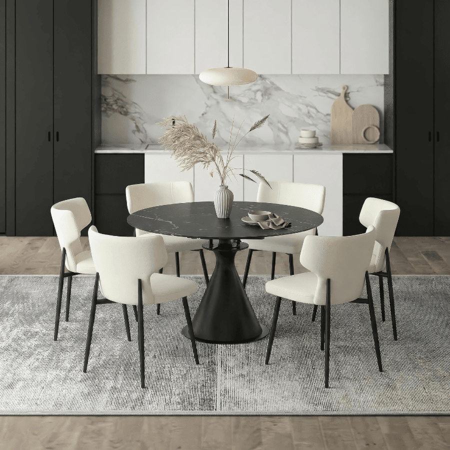 Extendable Round Dining Table Set for 6 | Calisto with Olis Chairs - Your Bar Stools Canada