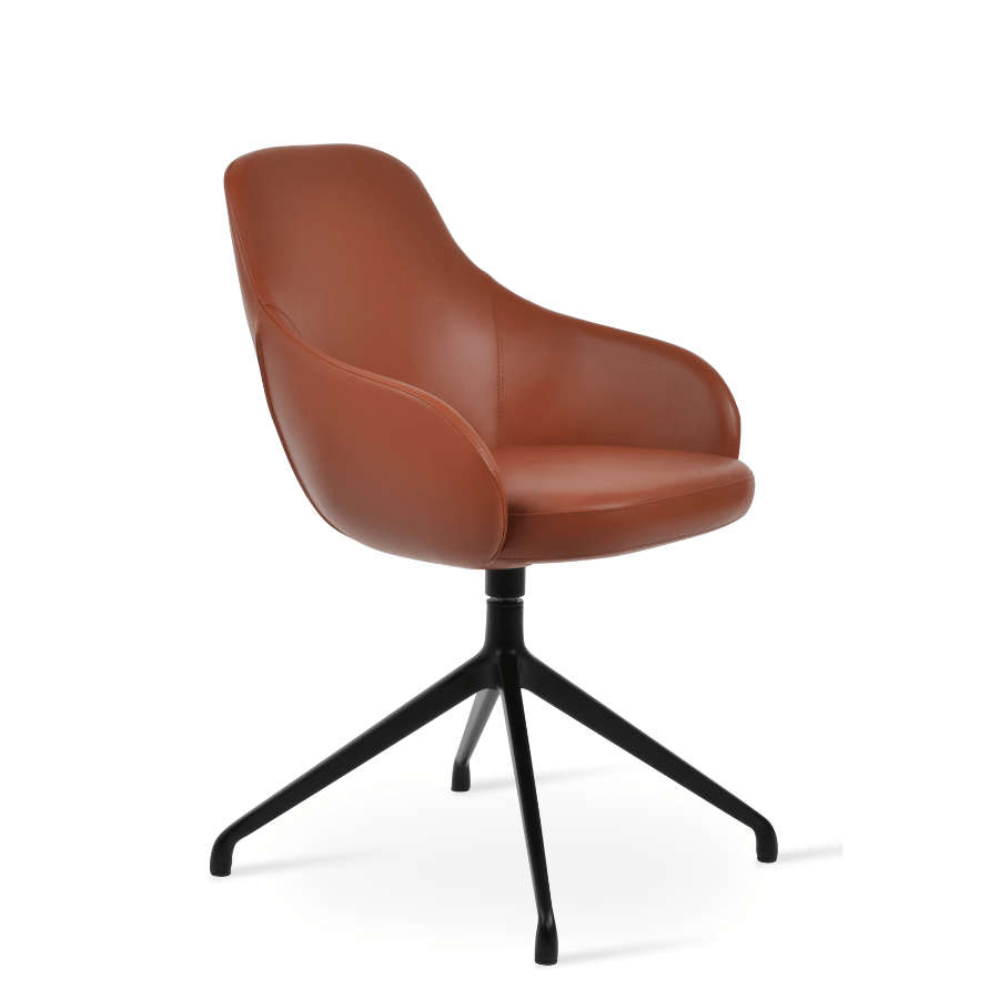Gazel Swivel Dining Chair with Arms | Brown Leather - Your Bar Stools Canada