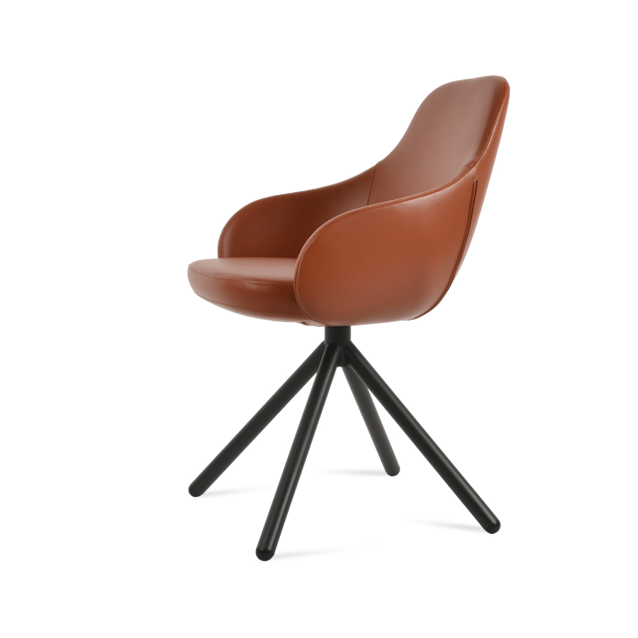 Gazel Swivel Dining Chair with Arms | Brown Leather - Your Bar Stools Canada