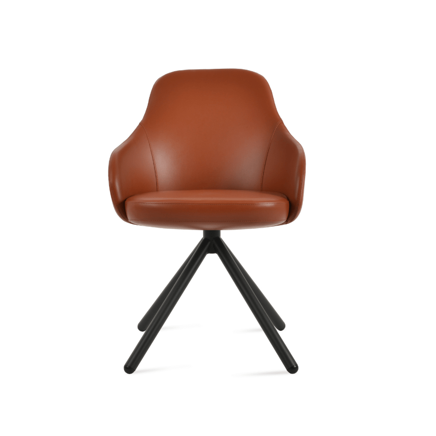 Gazel Swivel Dining Chair with Arms | Brown Leather - Your Bar Stools Canada
