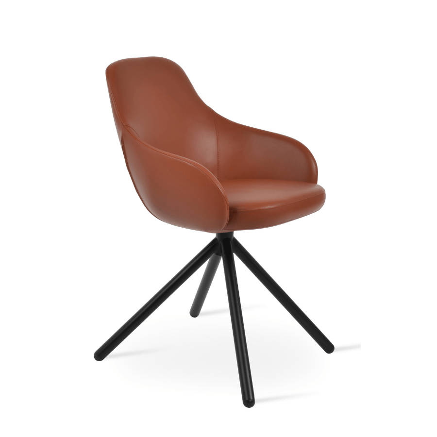 Gazel Swivel Dining Chair with Arms | Brown Leather - Your Bar Stools Canada