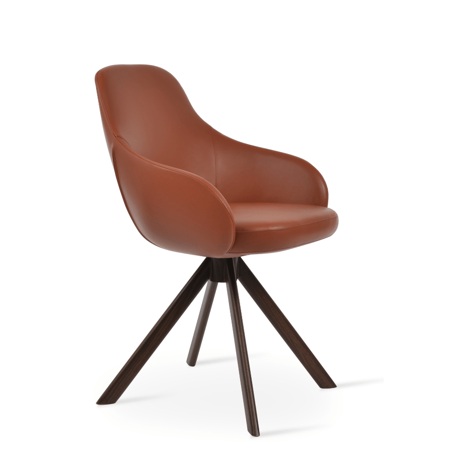 Gazel Swivel Dining Chair with Arms | Brown Leather - Your Bar Stools Canada