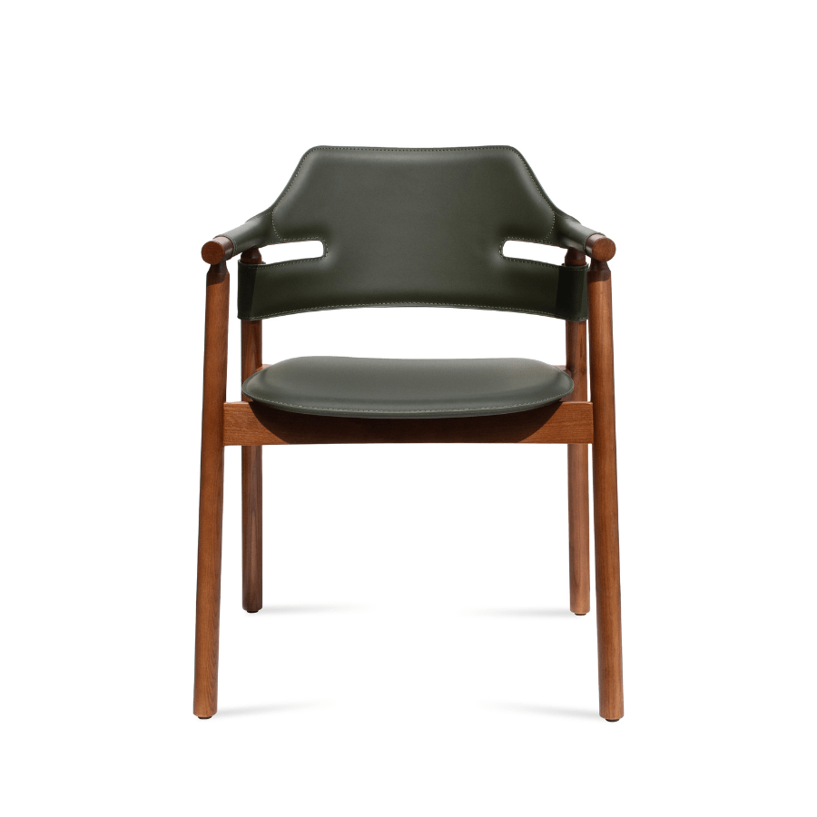 Genoa Mid Century Modern Armchair Green Leather - Your Bar Stools Canada