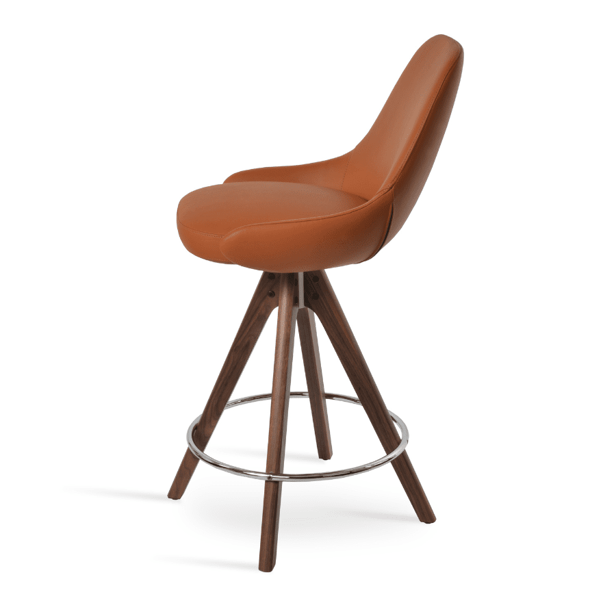 Genuine Brown Leather Bar Stools Gazel Swivel - Your Bar Stools Canada