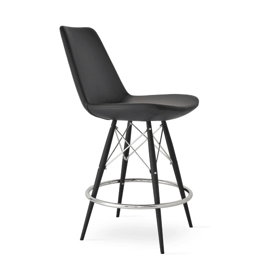 Genuine Leather Bar Stools Eiffel MW in Black - Your Bar Stools Canada
