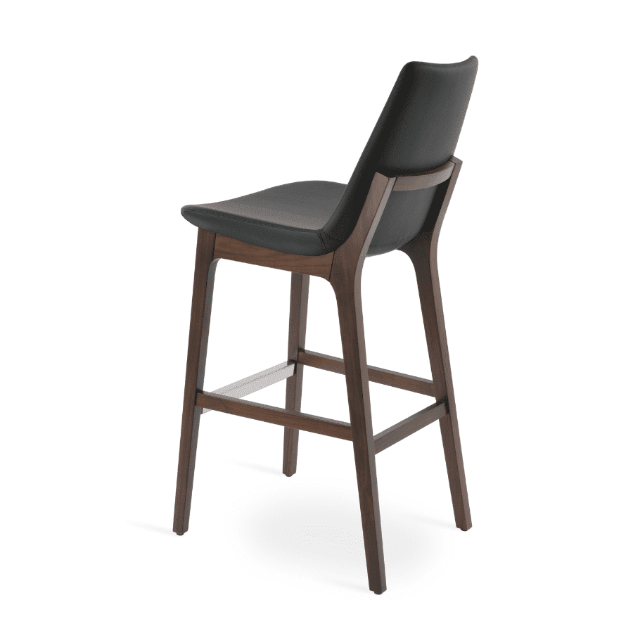 Genuine Leather Bar Stools Eiffel Wood in Black - Your Bar Stools Canada
