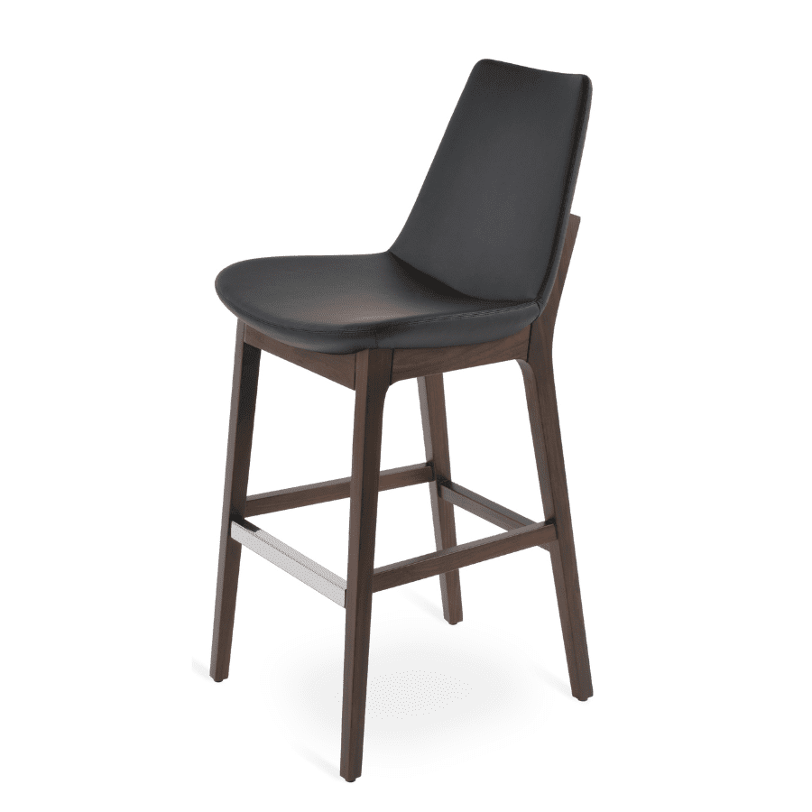 Genuine Leather Bar Stools Eiffel Wood in Black - Your Bar Stools Canada