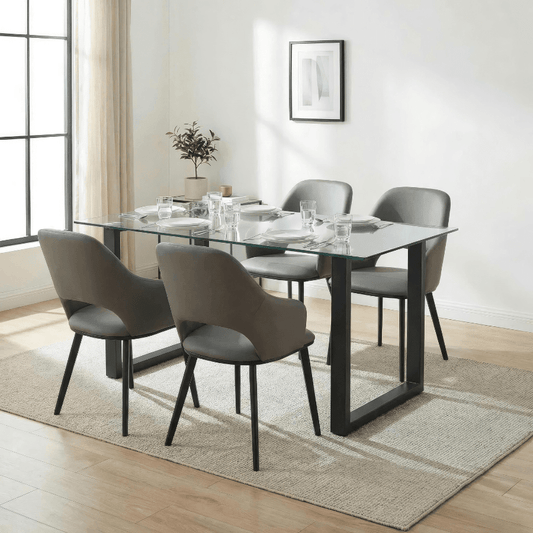Glass Top Dining Table Set for 4 | Franco with Denzel Grey Chairs - Your Bar Stools Canada