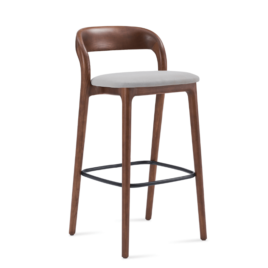 Infinity Walnut Counter Stools in Grey Leather - Your Bar Stools Canada
