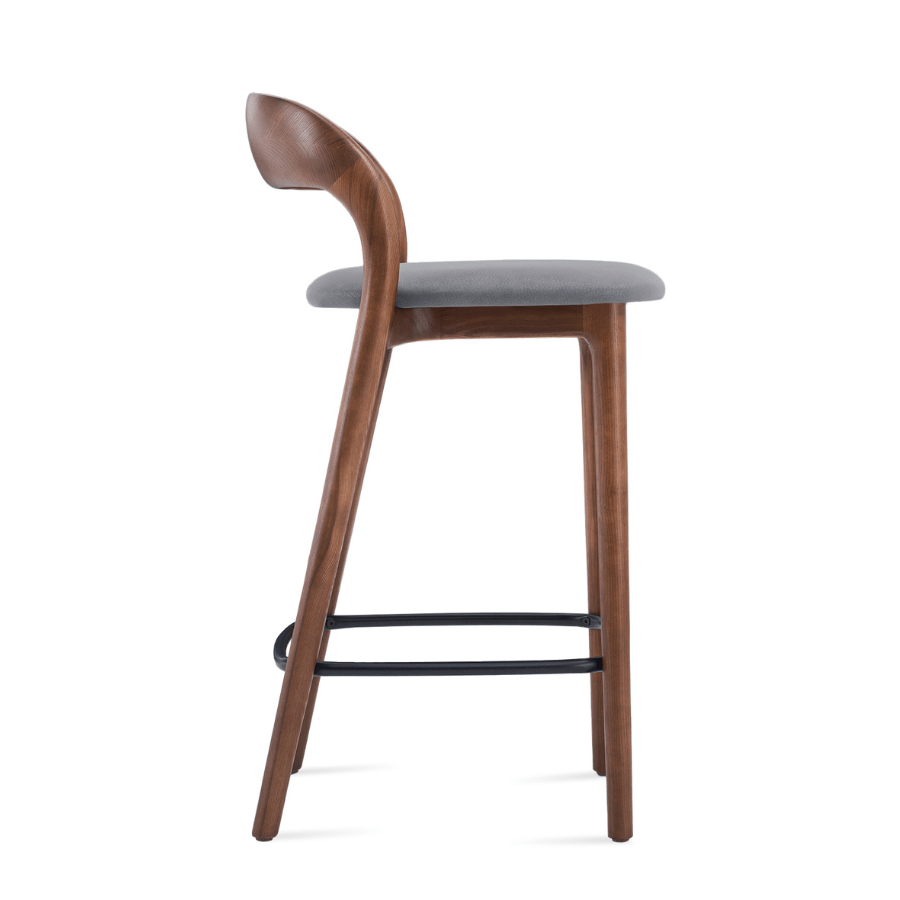 Infinity Walnut Counter Stools in Grey Leather - Your Bar Stools Canada