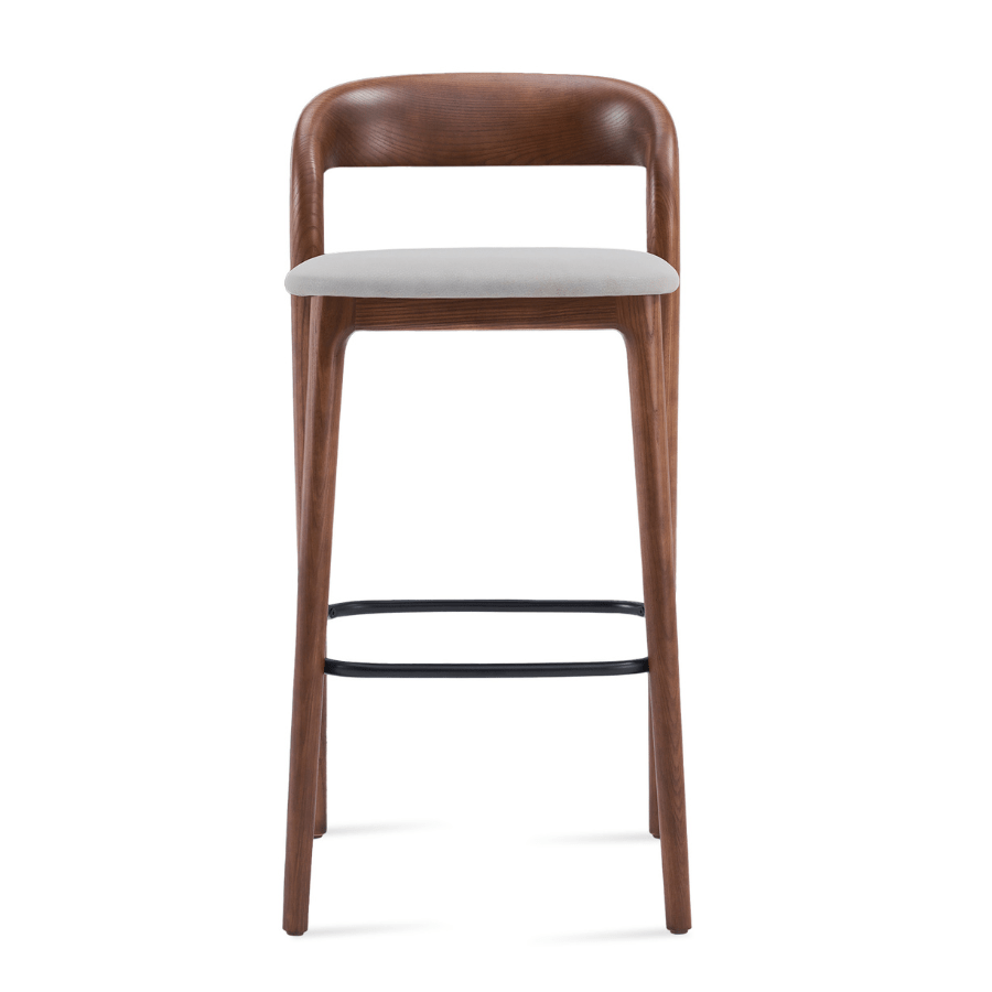 Infinity Walnut Counter Stools in Grey Leather - Your Bar Stools Canada
