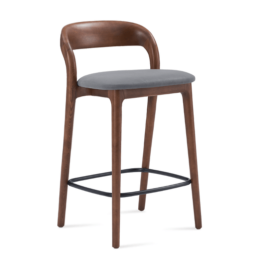 Infinity Walnut Counter Stools in Grey Leather - Your Bar Stools Canada