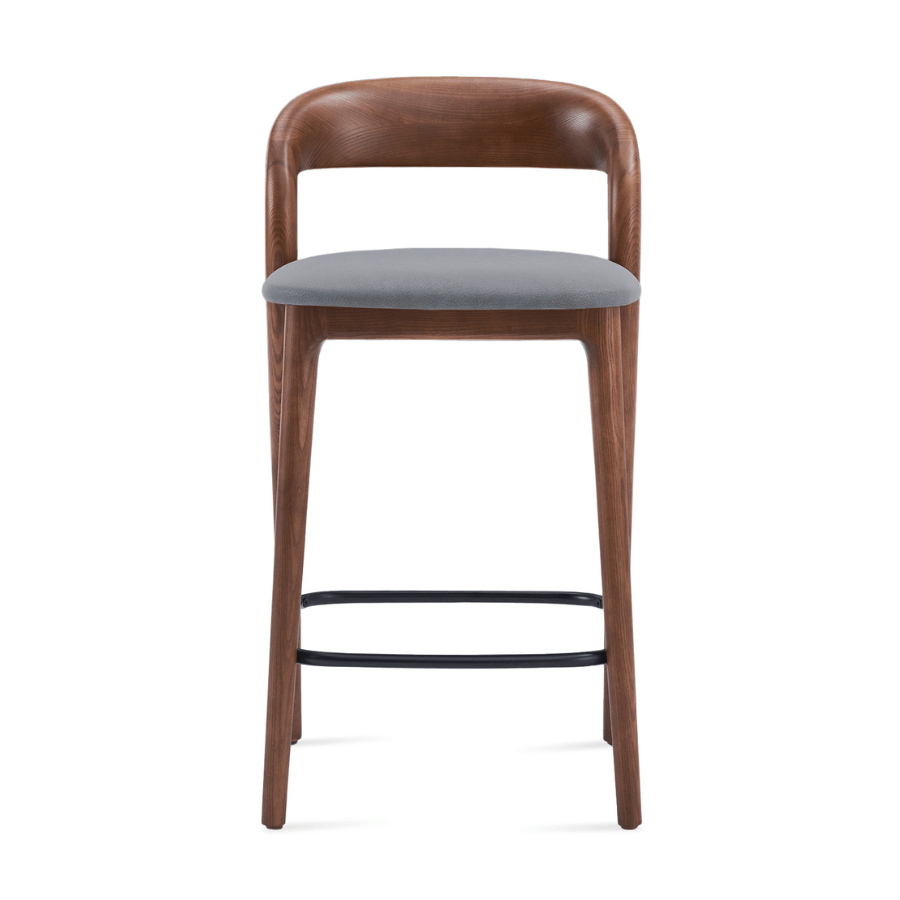 Infinity Walnut Counter Stools in Grey Leather - Your Bar Stools Canada