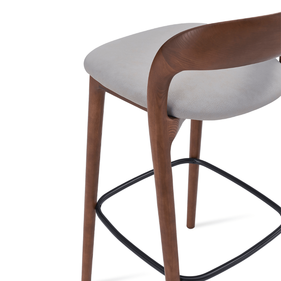 Infinity Walnut Counter Stools in Grey Leather - Your Bar Stools Canada