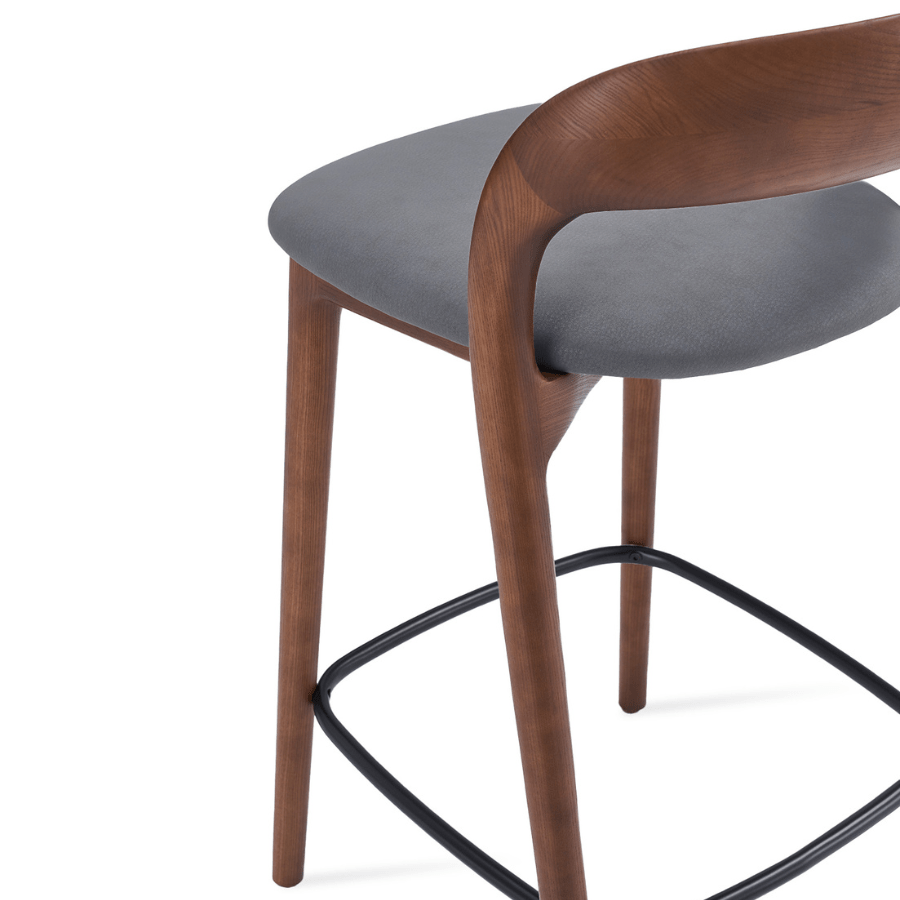 Infinity Walnut Counter Stools in Grey Leather - Your Bar Stools Canada