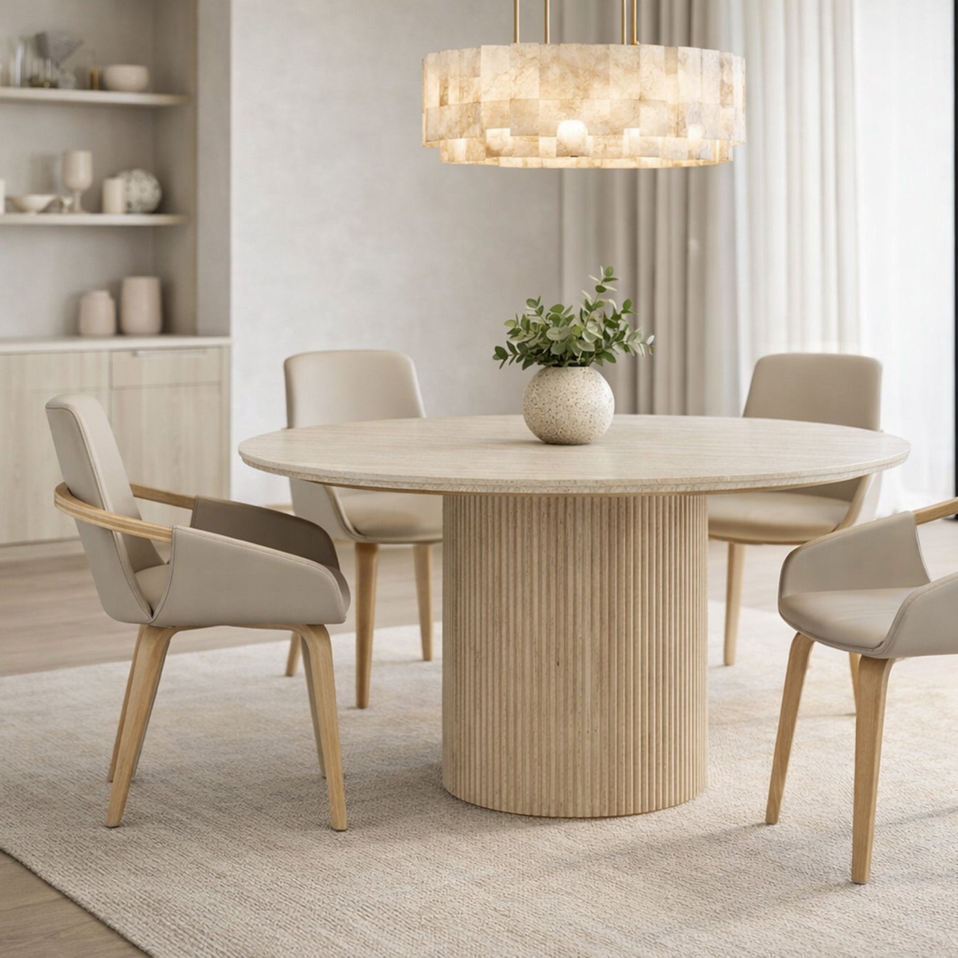 Ivory Stone Top Round Dining Table 47 Inch – Thalia Pedestal Table - Your Bar Stools Canada