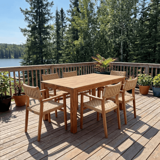 Nardo Teak Outdoor Dining Set with 6 Palermo Armchairs - Your Bar Stools Canada