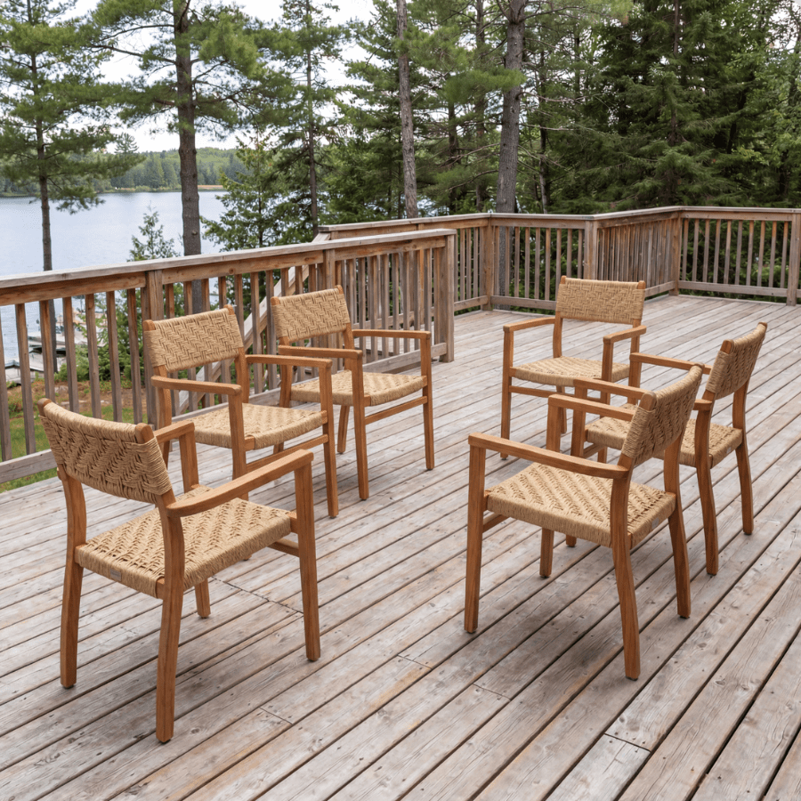 Nardo Teak Outdoor Dining Set with 6 Palermo Armchairs - Your Bar Stools Canada