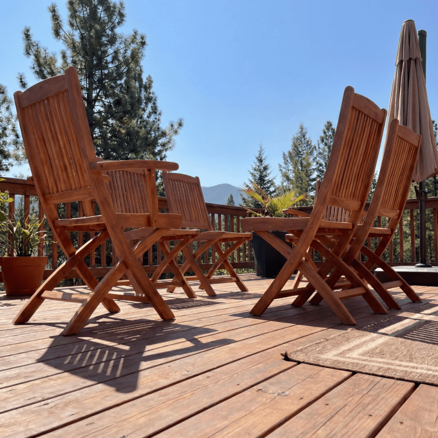 Nardo Teak Outdoor Dining Set with Pedasa Folding Side Chairs and Armchairs - Your Bar Stools Canada
