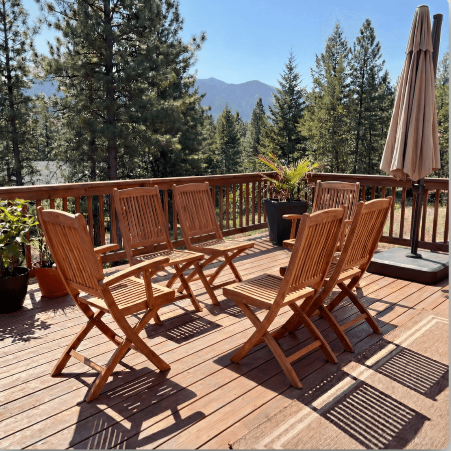 Nardo Teak Outdoor Dining Set with Pedasa Folding Side Chairs and Armchairs - Your Bar Stools Canada