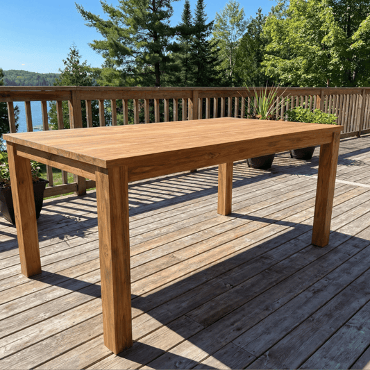 Nardo Teak Outdoor Dining Set with Pedasa Folding Side Chairs and Armchairs - Your Bar Stools Canada