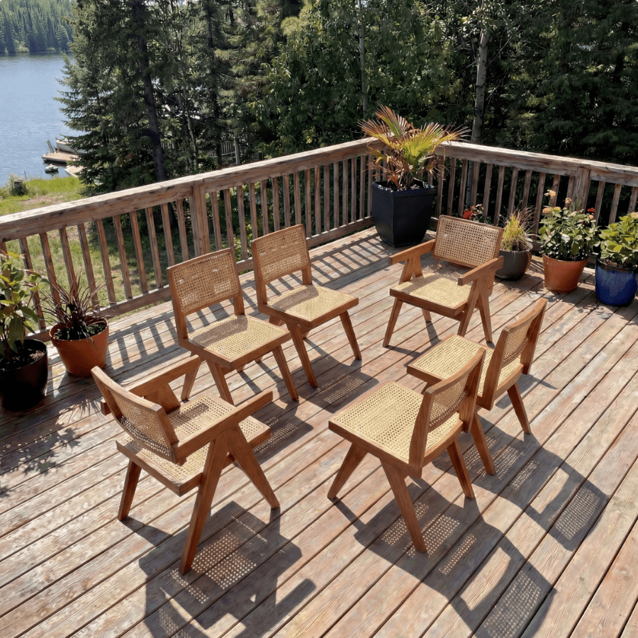 Nardo Teak Outdoor Dining Set with PierreJ Side Chairs and Armchairs - Your Bar Stools Canada
