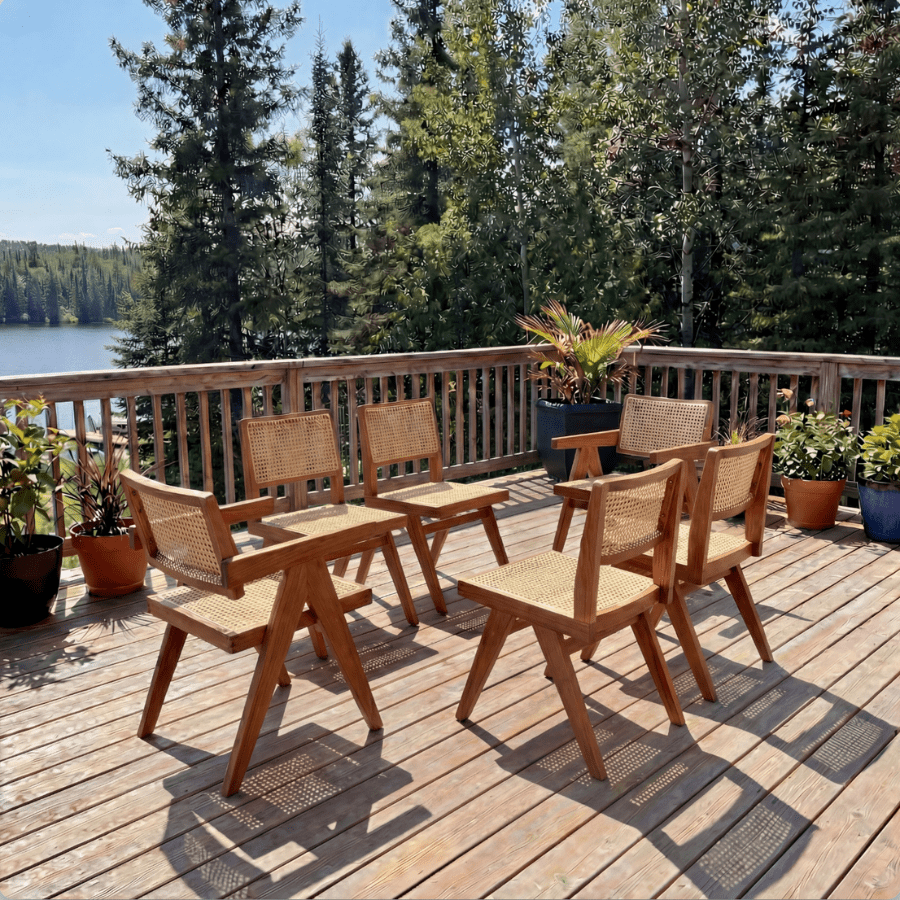 Nardo Teak Outdoor Dining Set with PierreJ Side Chairs and Armchairs - Your Bar Stools Canada