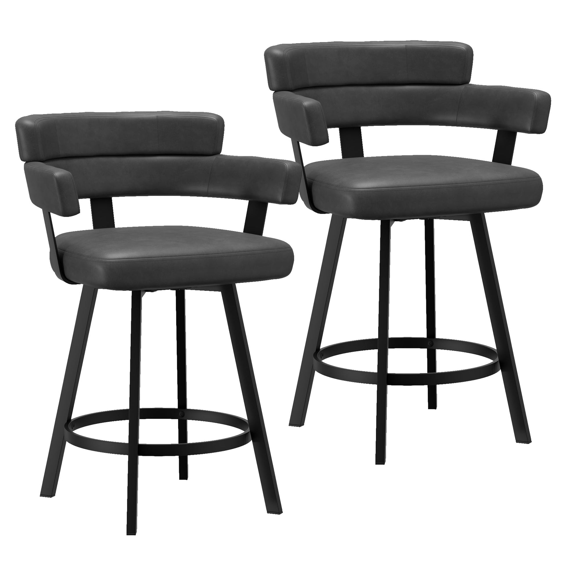 Oberon Black Swivel Bar Stools with Arms | set of 2 - Your Bar Stools Canada
