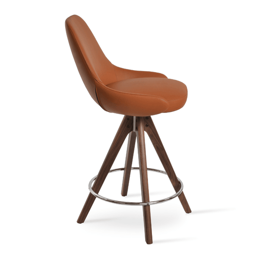 Genuine Brown Leather Bar Stools Gazel Swivel