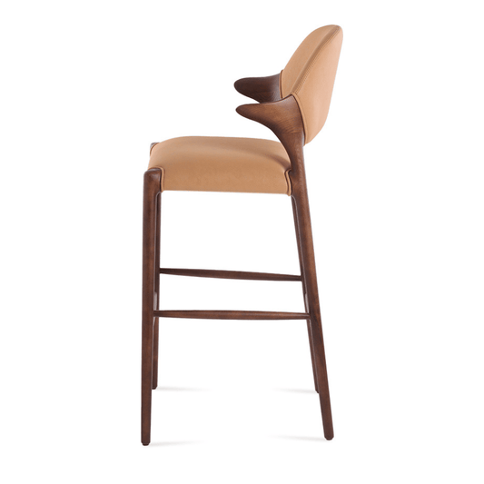 Walnut Mid-Century Modern Bar Stool Almeria Tan