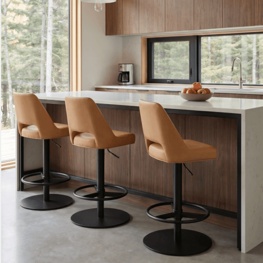 Tan Faux Leather Adjustable Swivel Bar Stool Marash